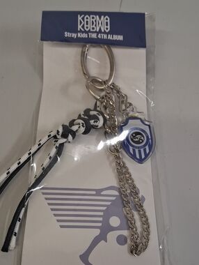 Stray Kids KARMA 4th Album Silver Chain Keychain with Black & White Tassels
